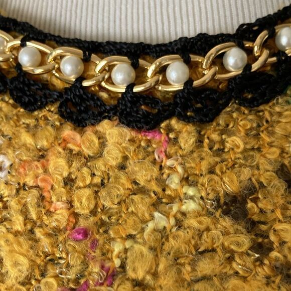 Zara Mustard Yellow Plaid Tweed Wool Blend Embellished Short Sleeve Top Sz 4 NWT - Picture 5 of 14